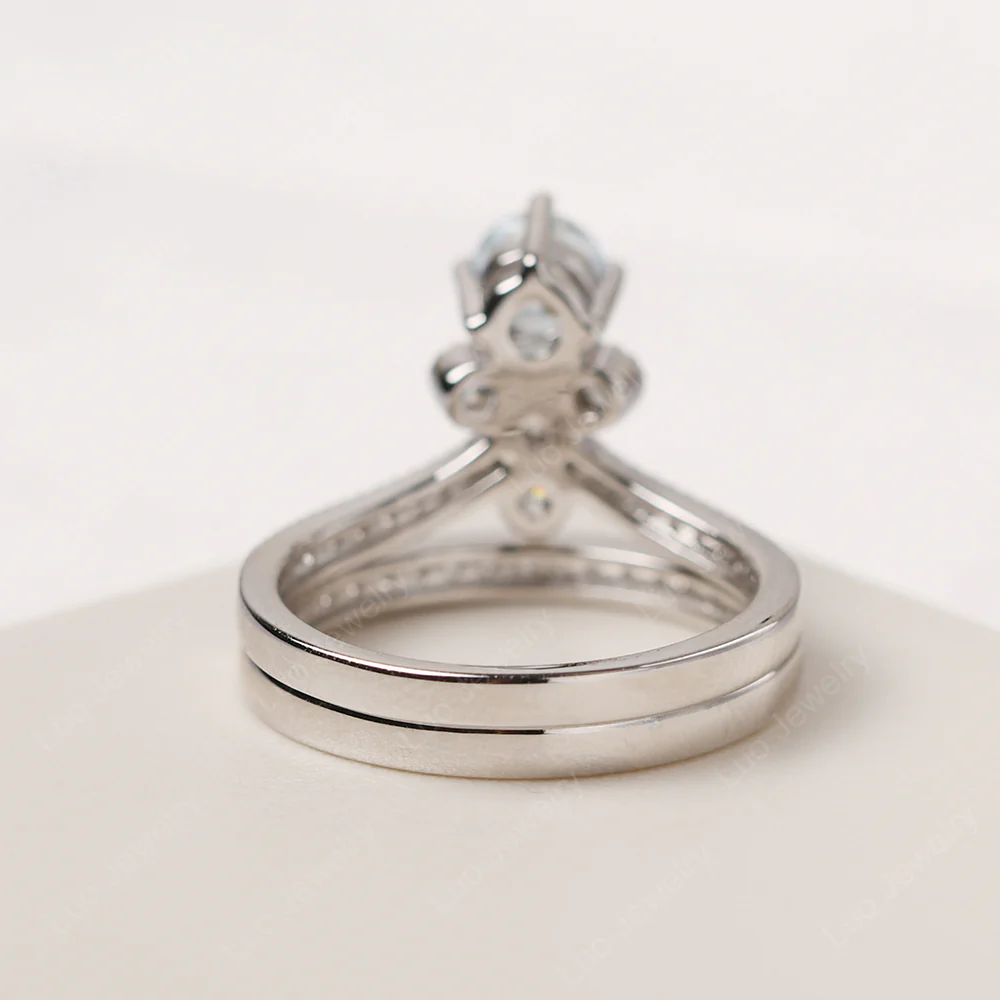 Aquamarine Milgrain Bridal Ring Set - Image 3