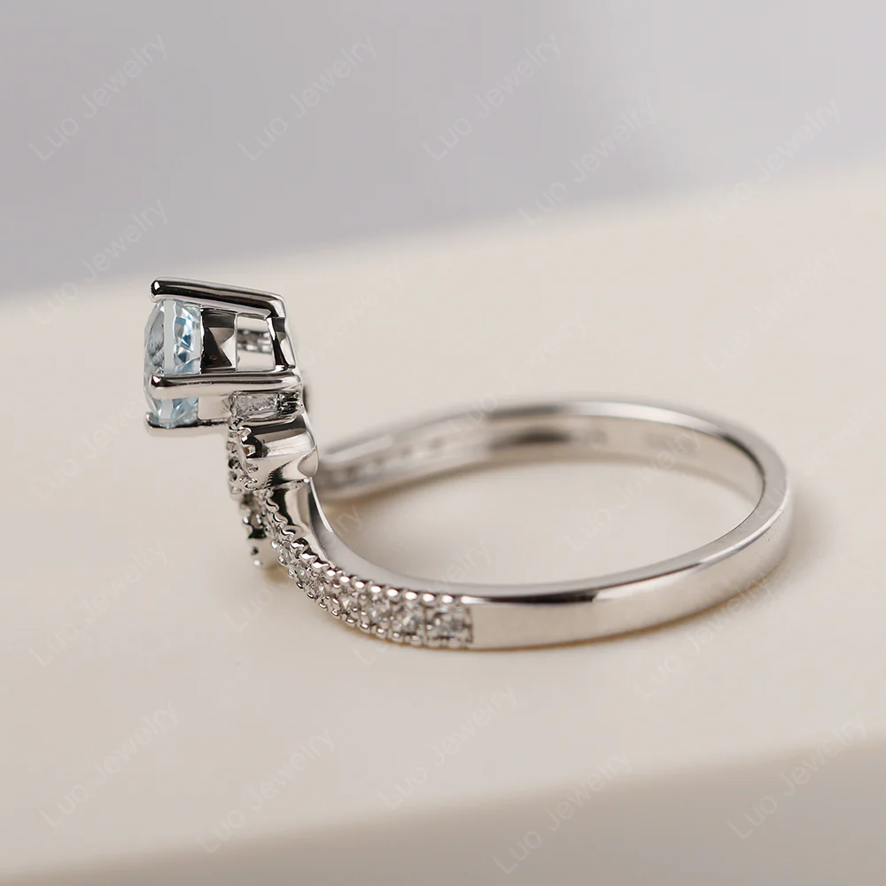 Aquamarine Milgrain Bridal Ring Set - Image 4