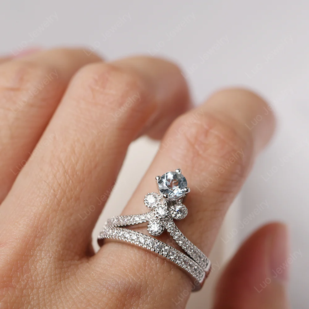 Aquamarine Milgrain Bridal Ring Set - Image 5