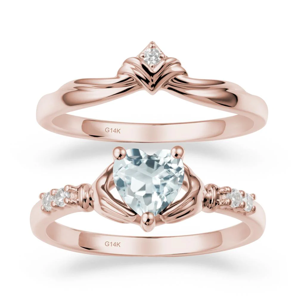 Aquamarine Claddagh Ring Bridal Set - Image 2