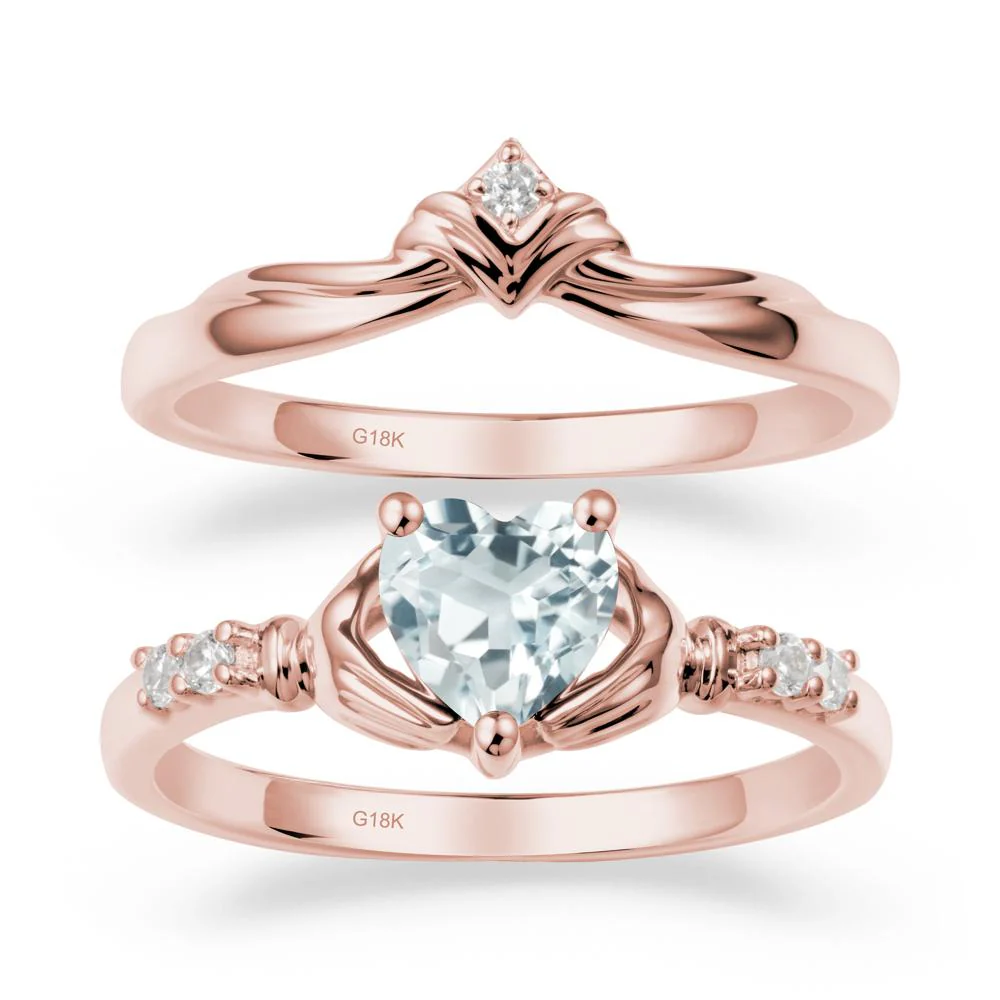 Aquamarine Claddagh Ring Bridal Set - Image 5