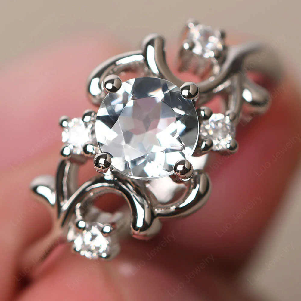 Aquamarine Intricate Engagement Ring