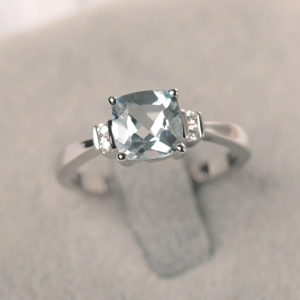 Aquamarine Cushion Cut Engagement Ring