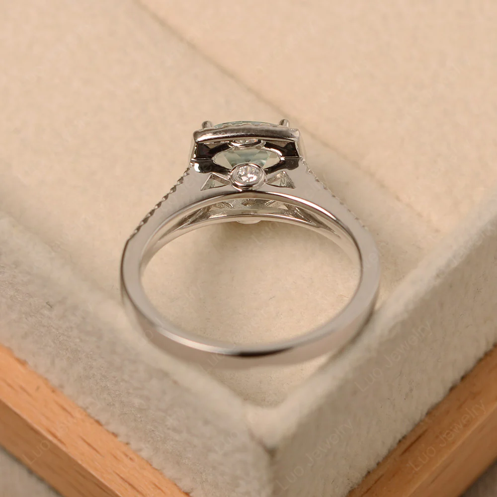 Aquamarine Cushion Cut Split Shank Halo Ring - Image 3