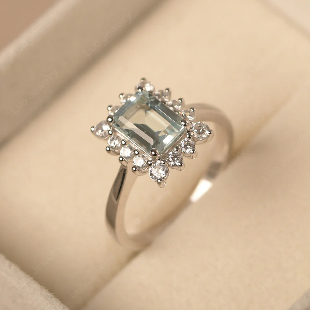 Aquamarine Emerald Cut Halo Ring - Image 2