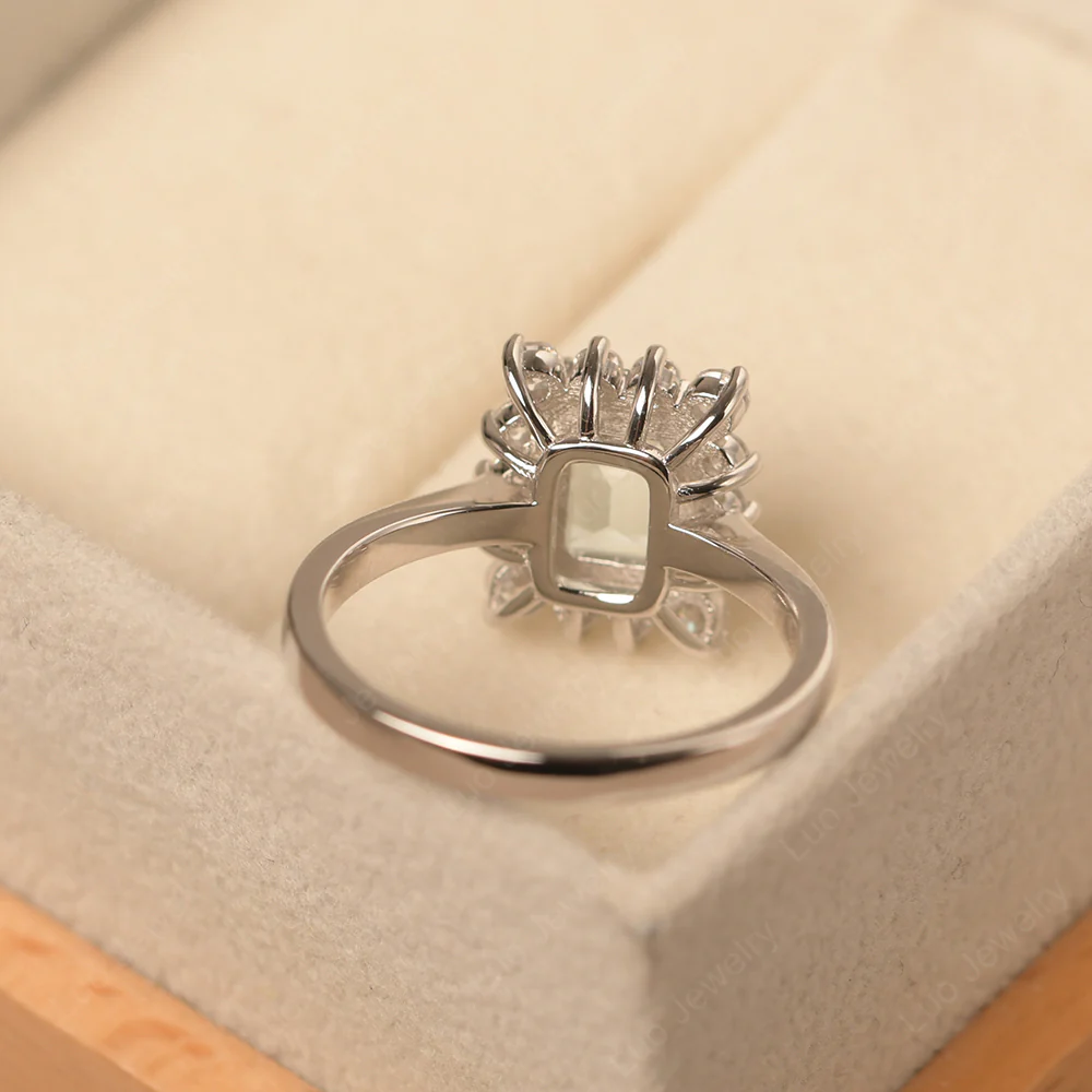 Aquamarine Emerald Cut Halo Ring - Image 3