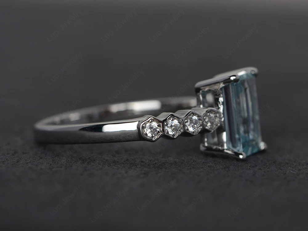 Aquamarine Engagement Honeycomb Ring - Image 2