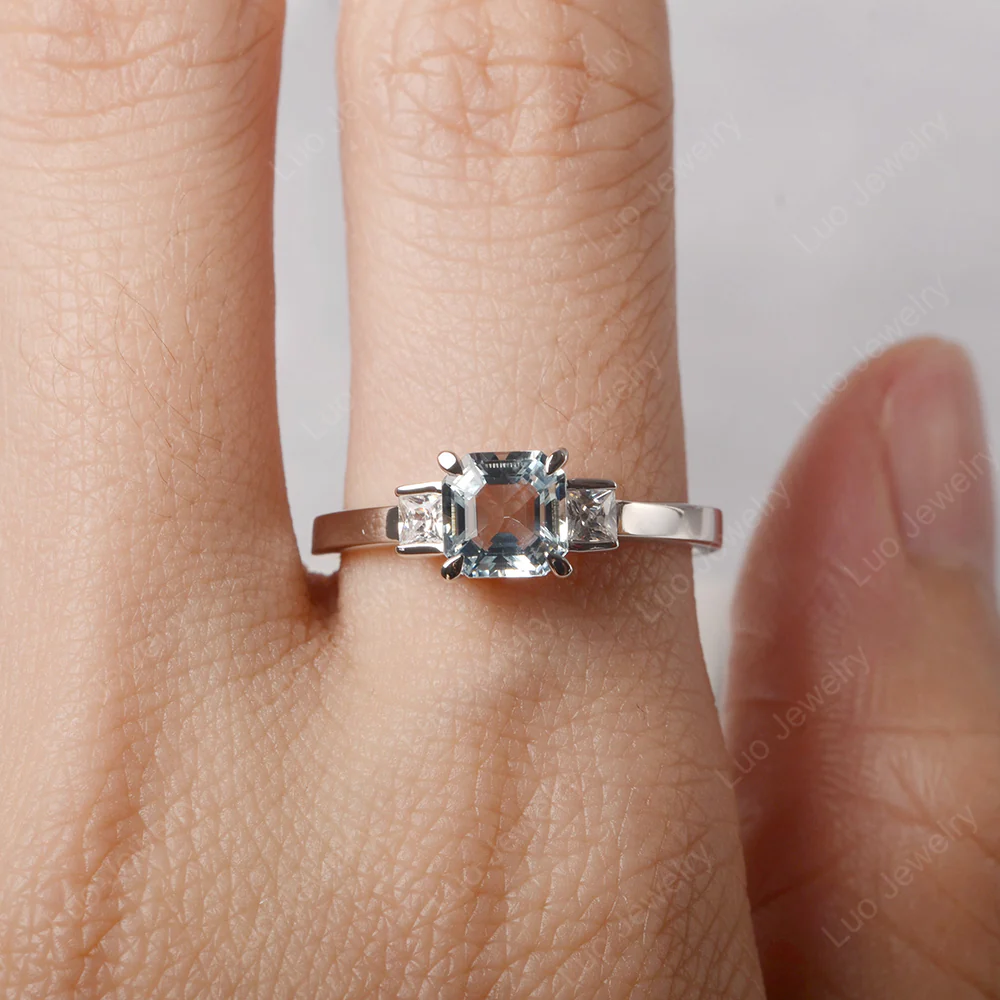 Unique Asscher Cut Aquamarine Ring - Image 5