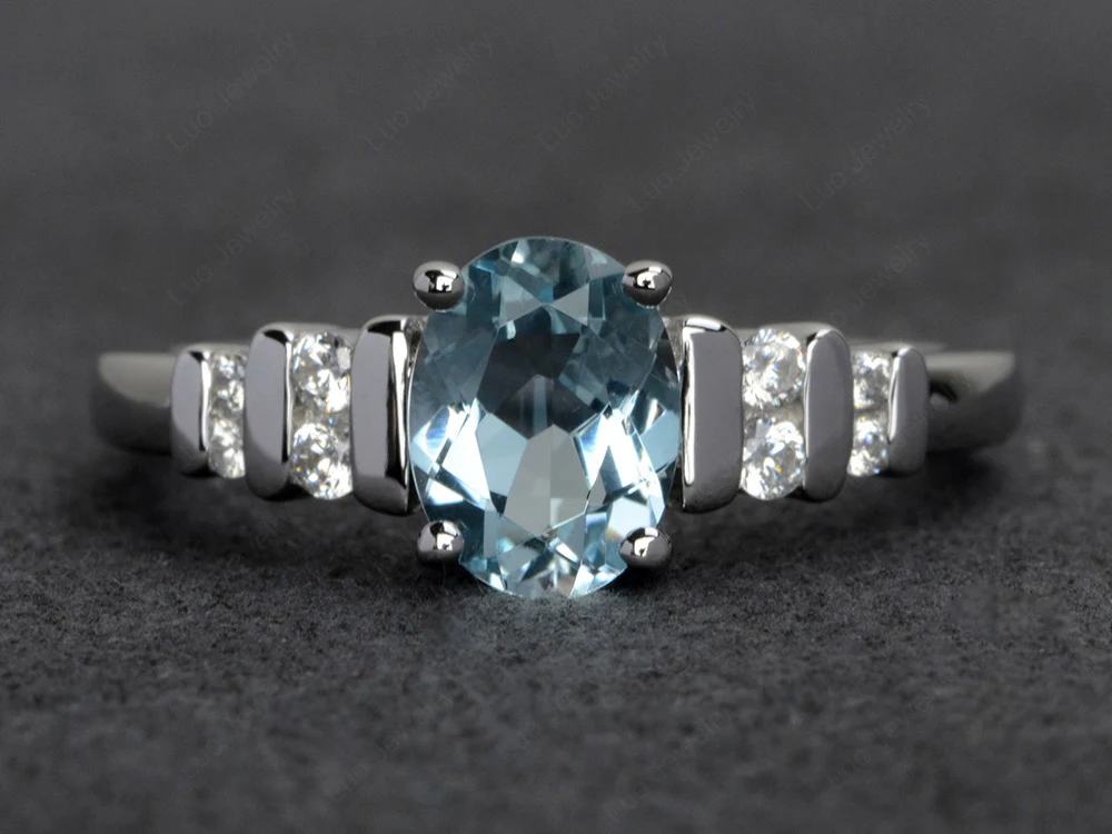 Oval Cut Simple Aquamarine Promise Ring