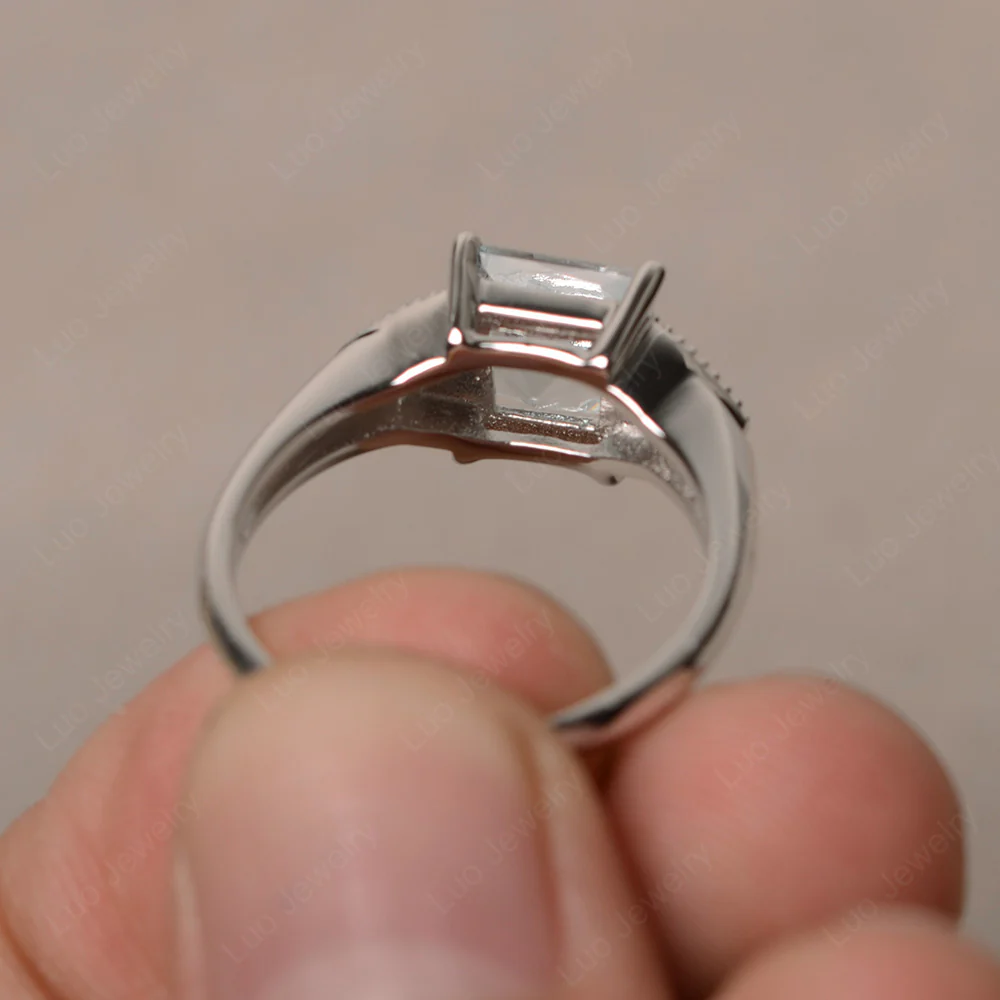 Aquamarine Engagement Ring Princess Cut - Image 3