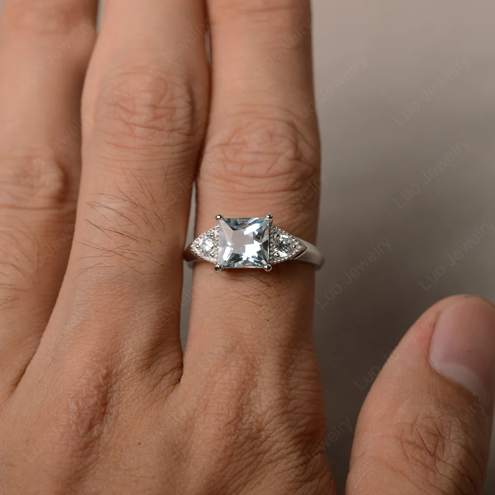 Aquamarine Engagement Ring Princess Cut - Image 4