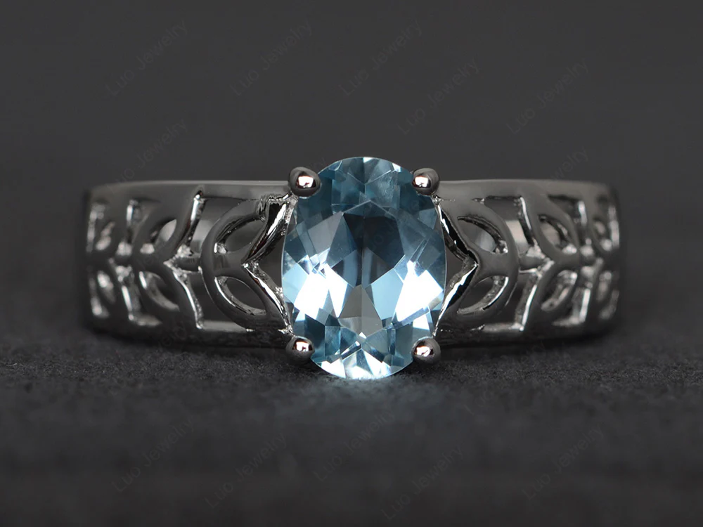 Aquamarine Wide Band Ring for Women