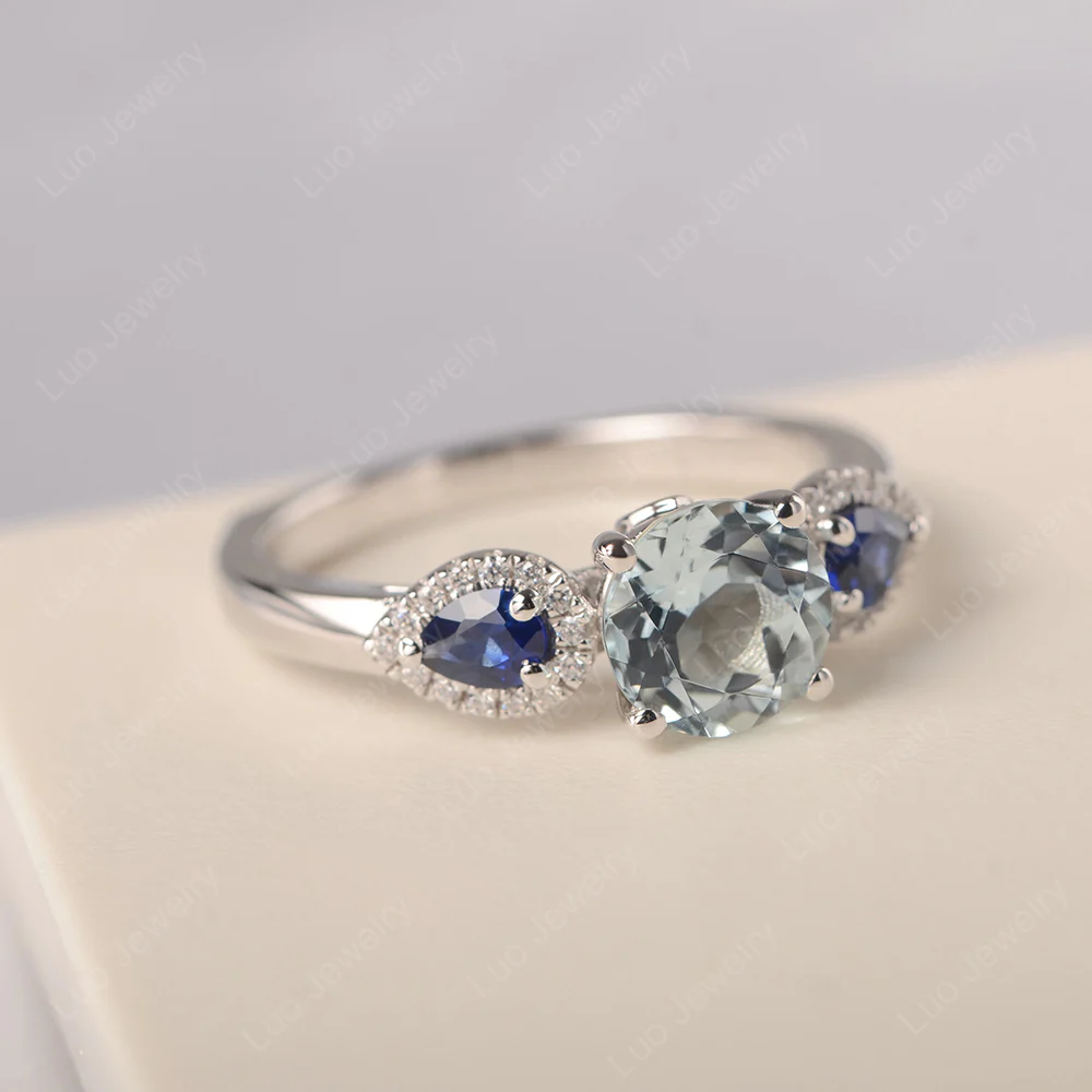 Euro Shank Aquamarine and Sapphire Ring - Image 2
