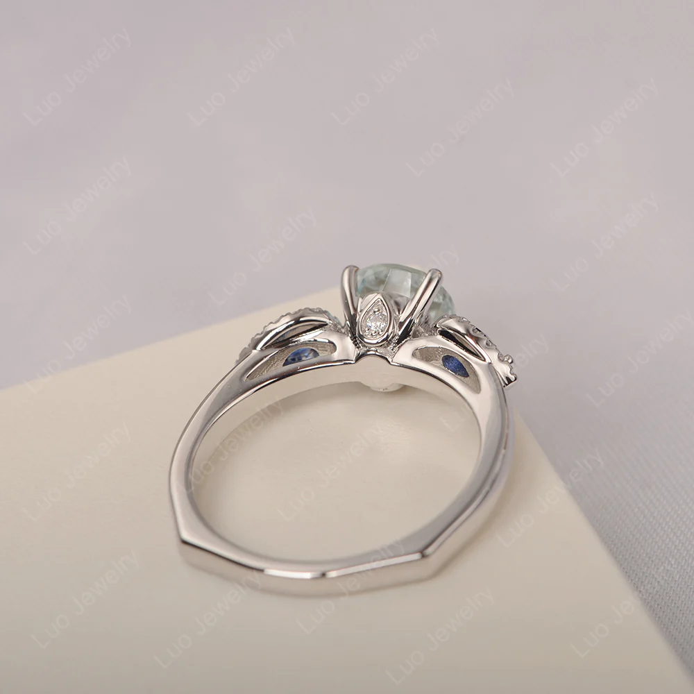 Euro Shank Aquamarine and Sapphire Ring - Image 3