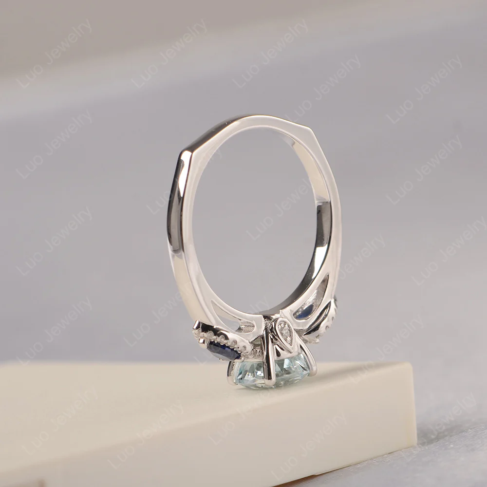 Euro Shank Aquamarine and Sapphire Ring - Image 4