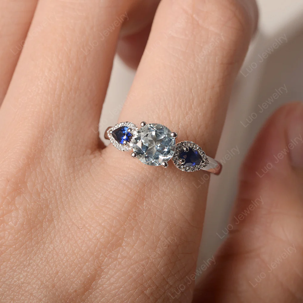 Euro Shank Aquamarine and Sapphire Ring - Image 5