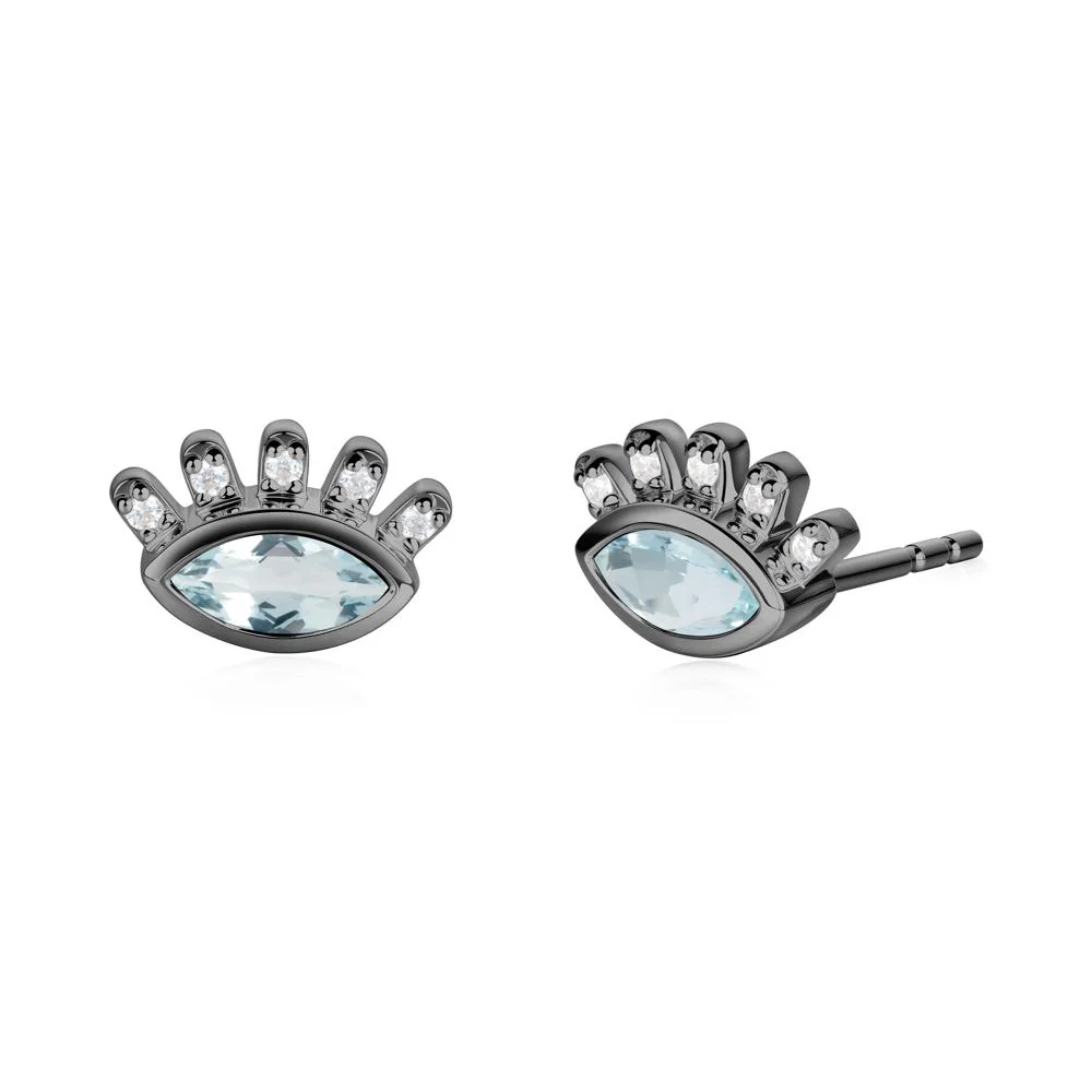 Aquamarine Evil Eye Stud Earrings - Image 5