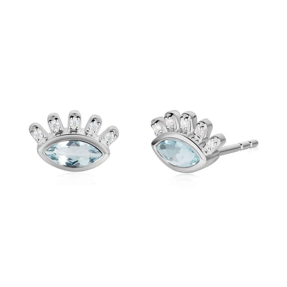 Aquamarine Evil Eye Stud Earrings - Image 8