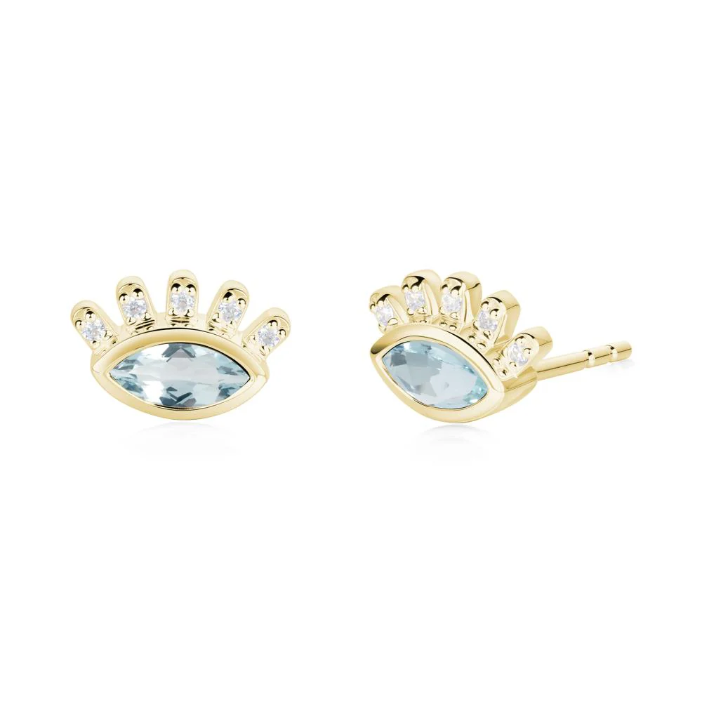 Aquamarine Evil Eye Stud Earrings - Image 9