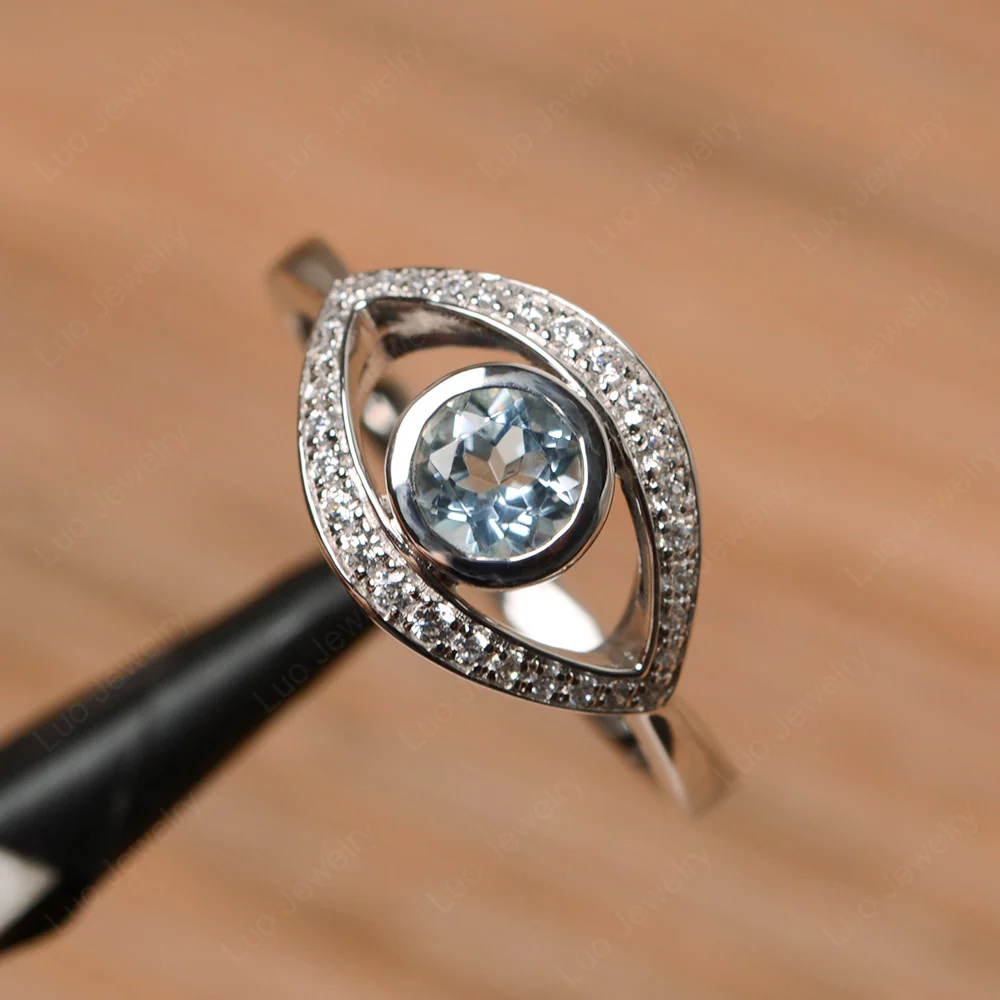 Aquamarine Evil Eye Ring