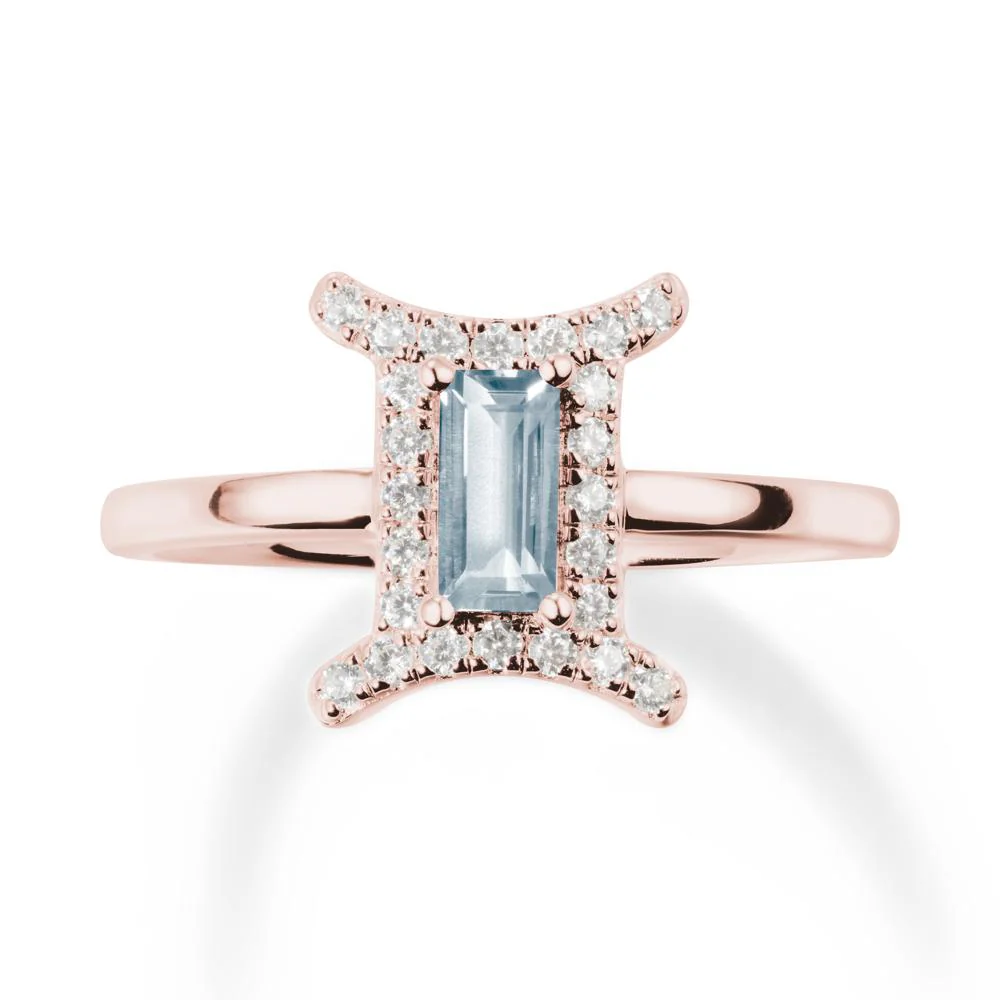 Aquamarine Gemini Zodiac Halo Ring-Kind & Curious - Image 4