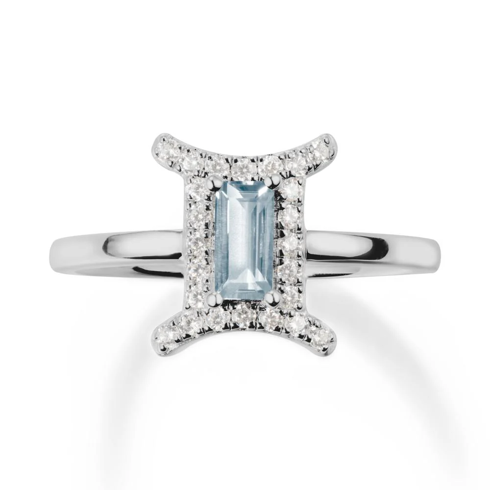Aquamarine Gemini Zodiac Halo Ring-Kind & Curious - Image 8
