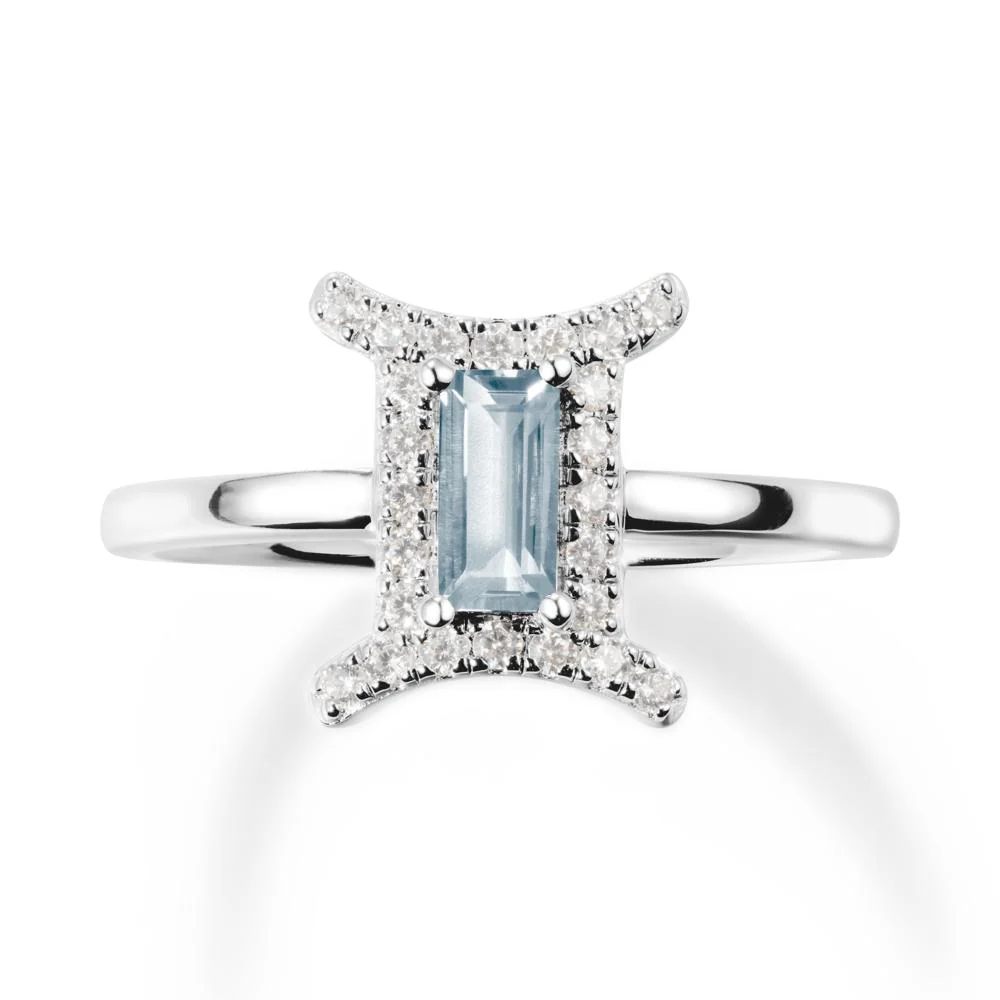 Aquamarine Gemini Zodiac Halo Ring-Kind & Curious - Image 9