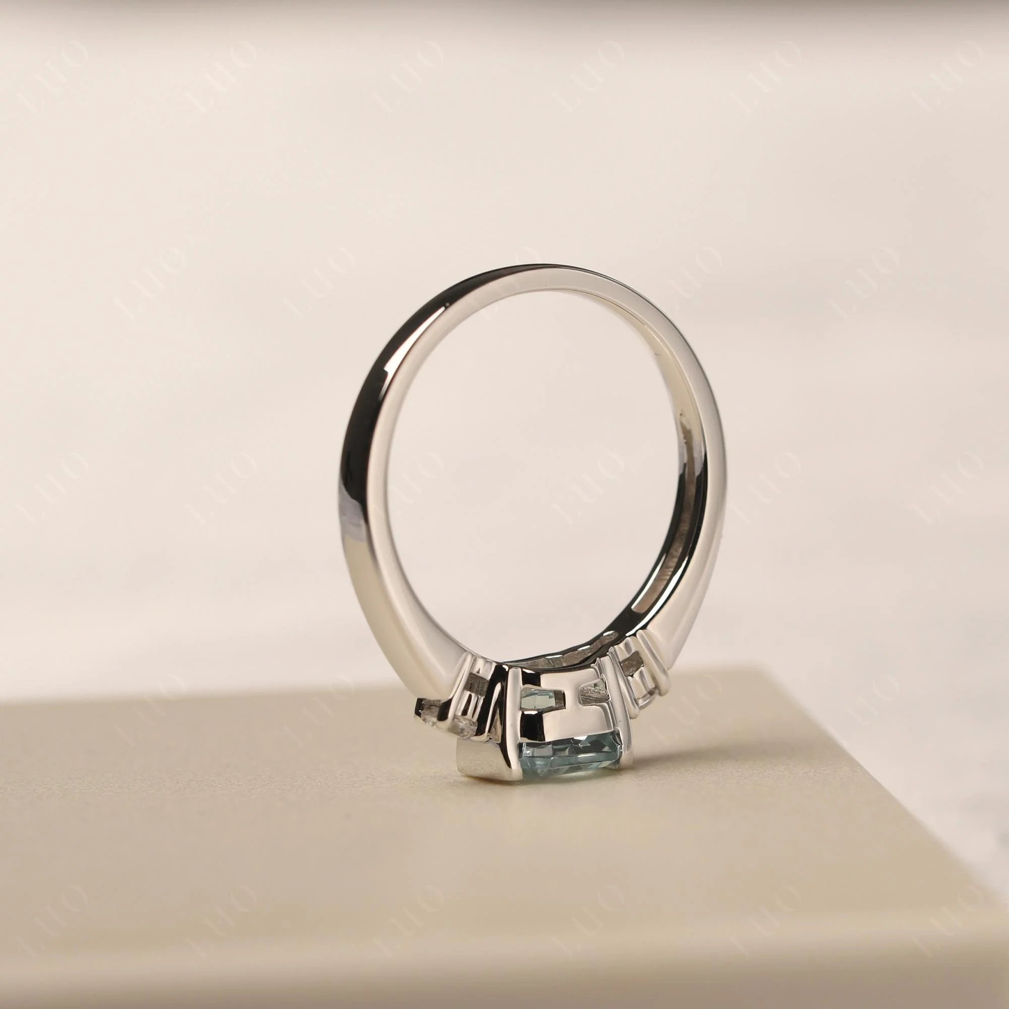 Aquamarine Half Bezel Set Asscher Cut Ring - Image 13