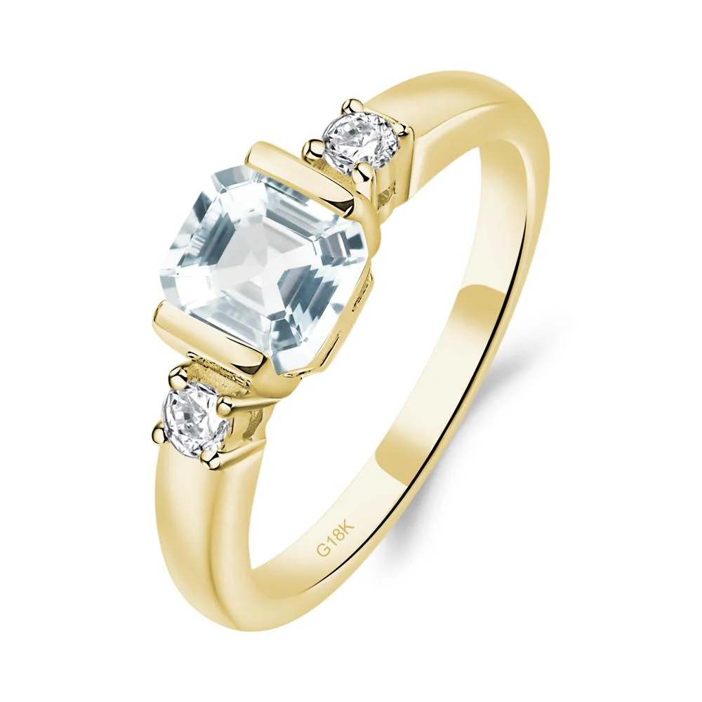 Aquamarine Half Bezel Set Asscher Cut Ring - Image 2