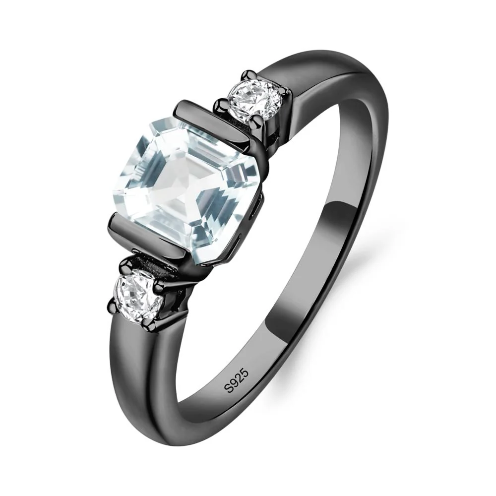 Aquamarine Half Bezel Set Asscher Cut Ring - Image 3