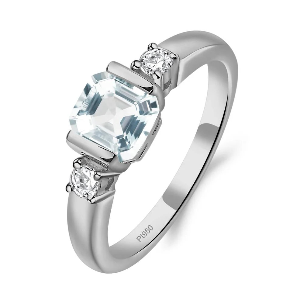 Aquamarine Half Bezel Set Asscher Cut Ring - Image 4