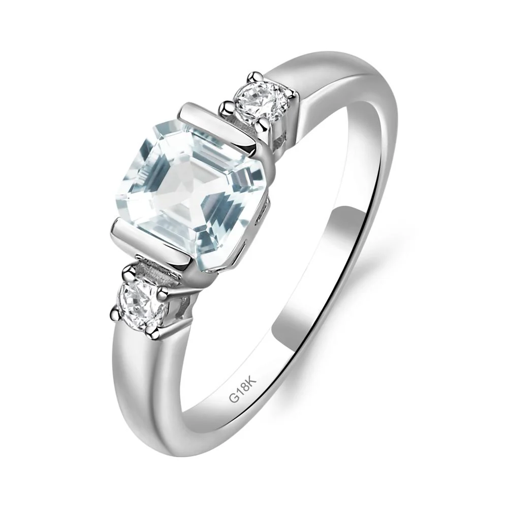 Aquamarine Half Bezel Set Asscher Cut Ring - Image 7