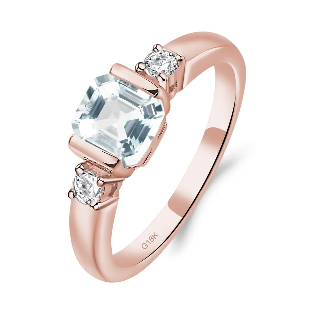 Aquamarine Half Bezel Set Asscher Cut Ring - Image 8