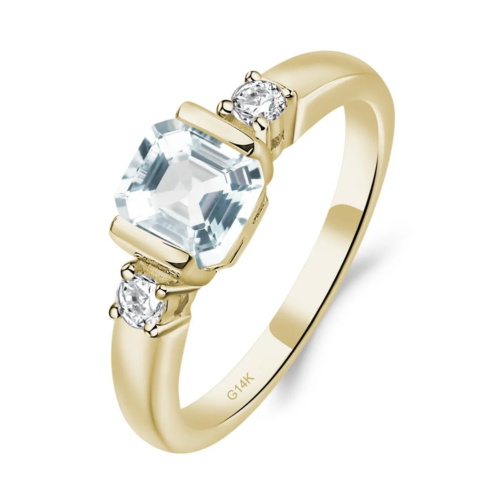 Aquamarine Half Bezel Set Asscher Cut Ring - Image 9