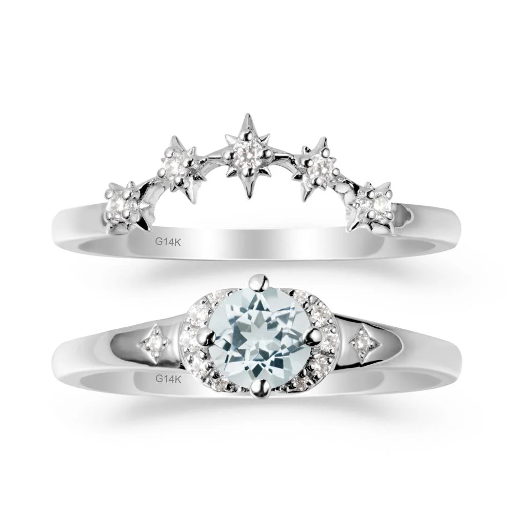 Aquamarine Halo and Star Crown Ring Set - Image 2