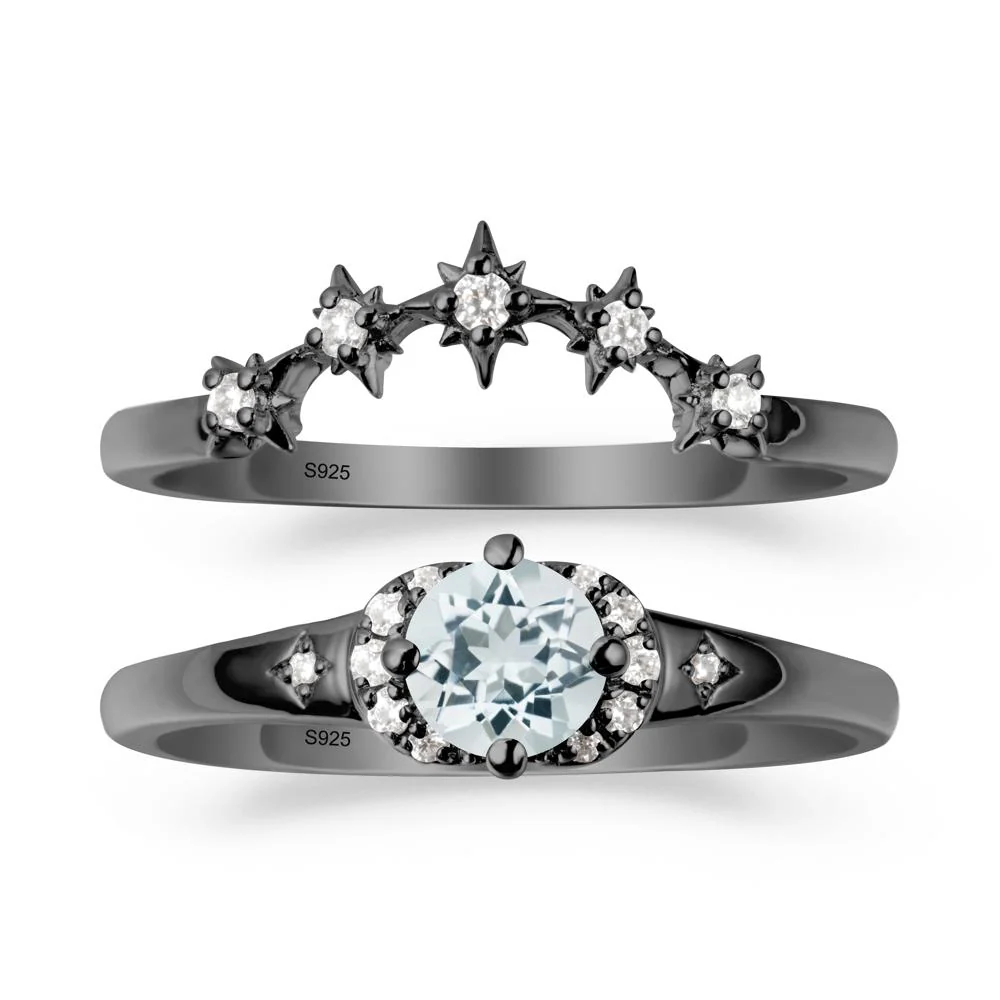 Aquamarine Halo and Star Crown Ring Set - Image 7