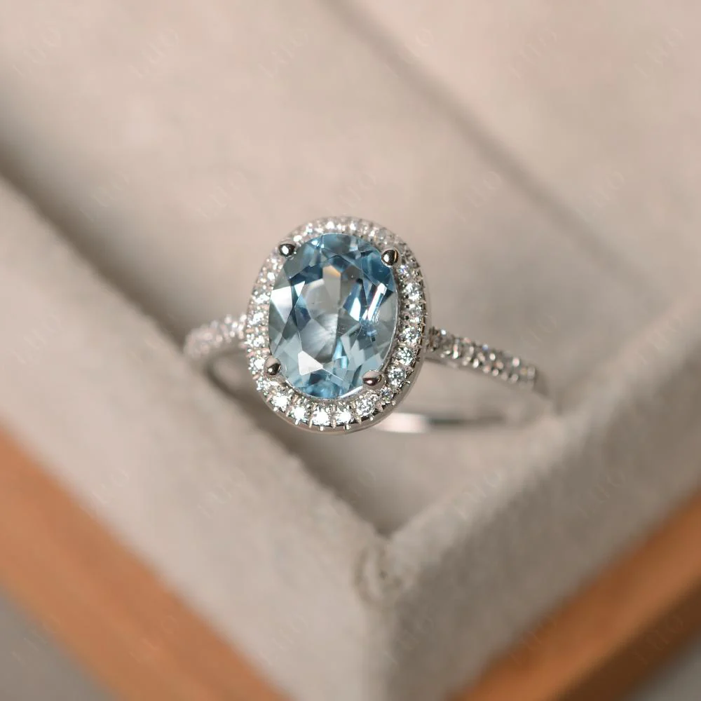 Oval Aquamarine Halo Ring - Image 29