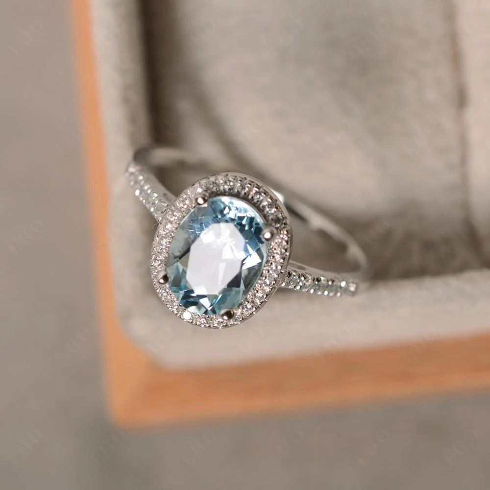 Oval Aquamarine Halo Ring - Image 30