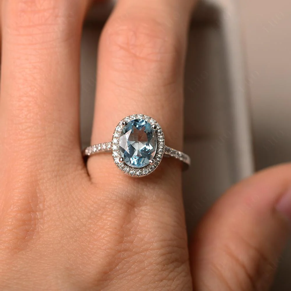 Oval Aquamarine Halo Ring - Image 32
