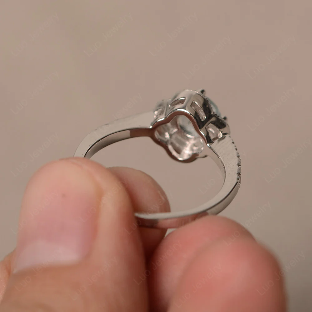 Aquamarine Halo Flower Engagement Ring - Image 2