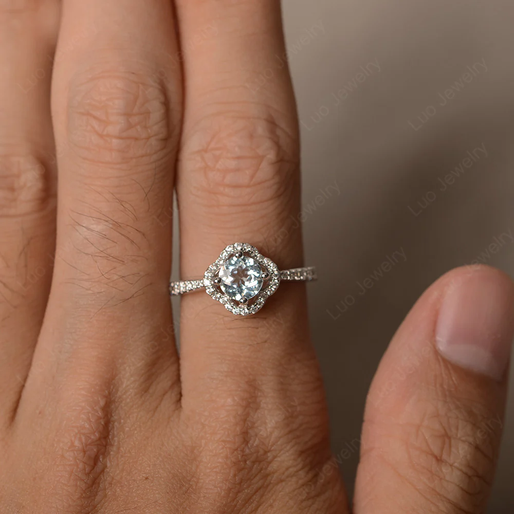 Aquamarine Halo Flower Engagement Ring - Image 3