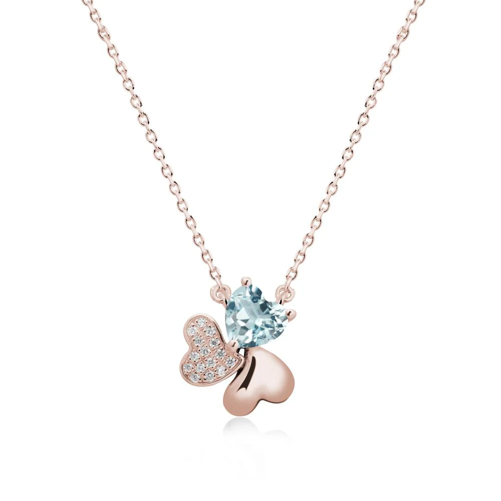 Aquamarine Heart Shape Shamrock Necklace - Image 2