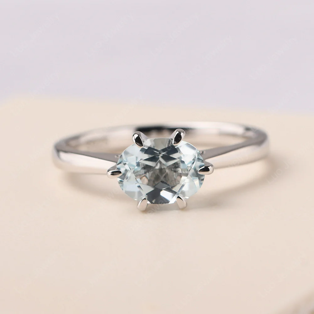 Aquamarine Six Prong Oval Engagement Ring