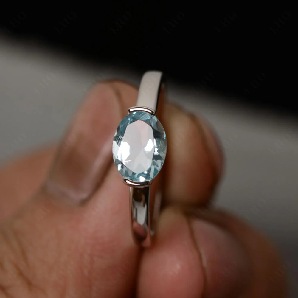 Oval Aquamarine Horizontal Engagement Ring - Image 29