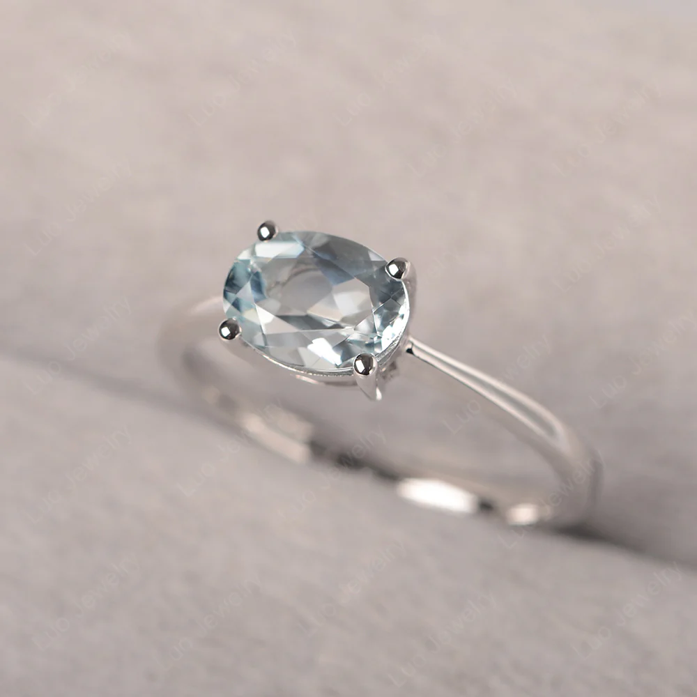 Aquamarine Oval Solitaire Engagement Ring - Image 2
