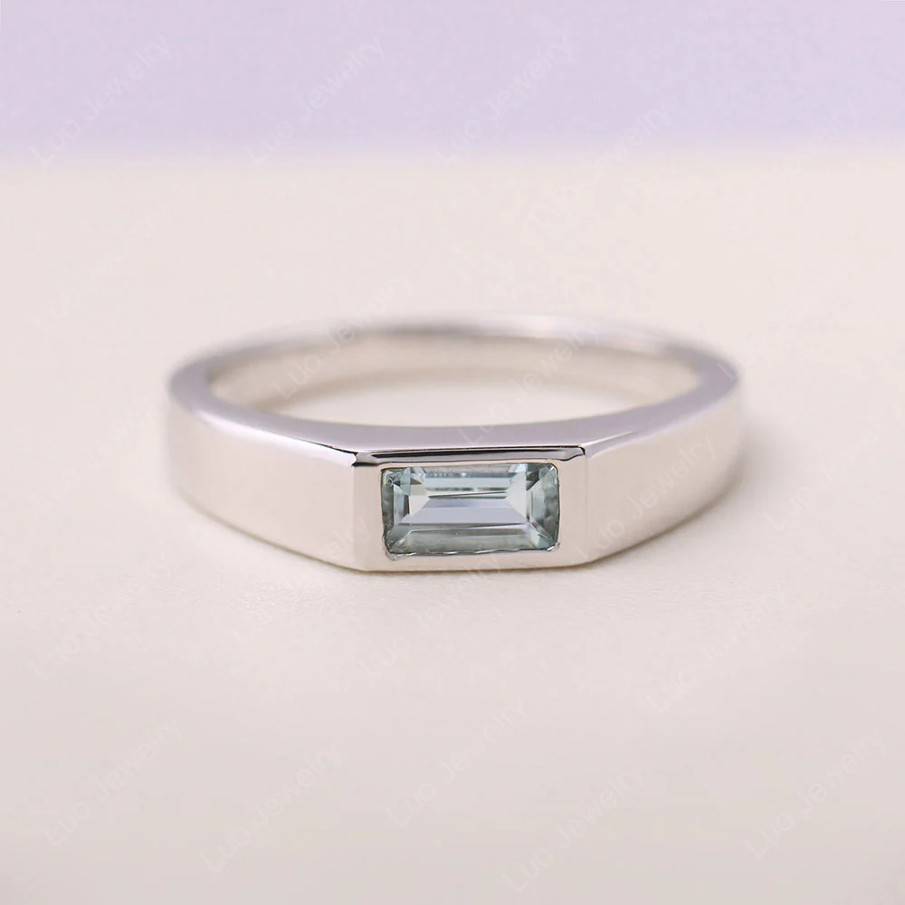 Aquamarine Bezel Baguette Engagement Ring