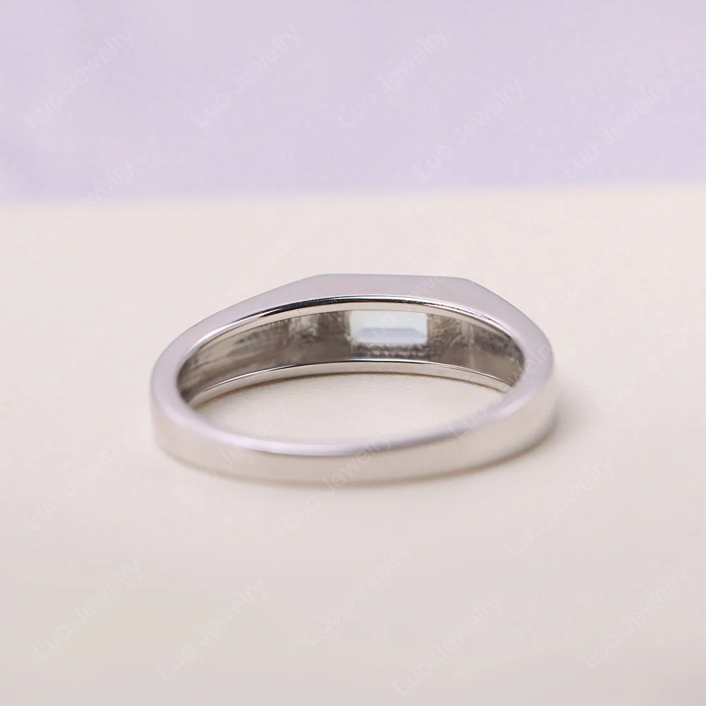 Aquamarine Bezel Baguette Engagement Ring - Image 3