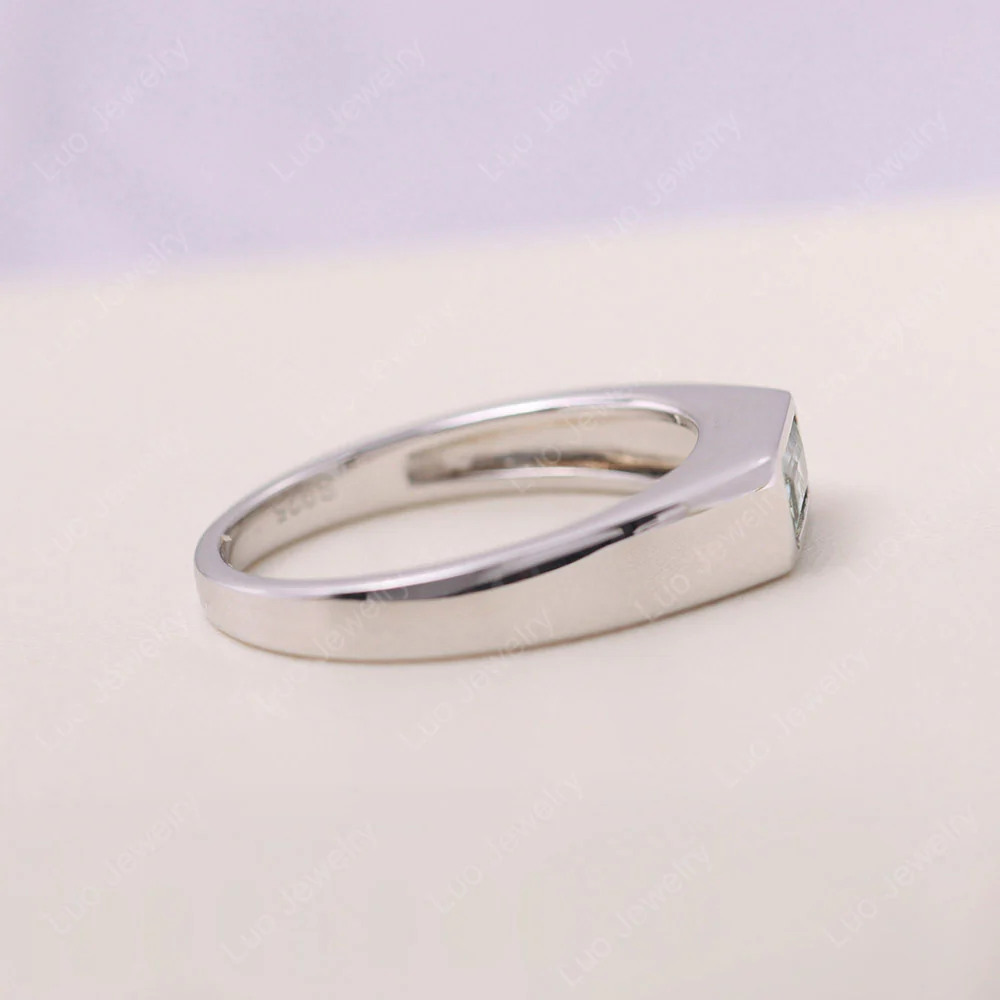 Aquamarine Bezel Baguette Engagement Ring - Image 4