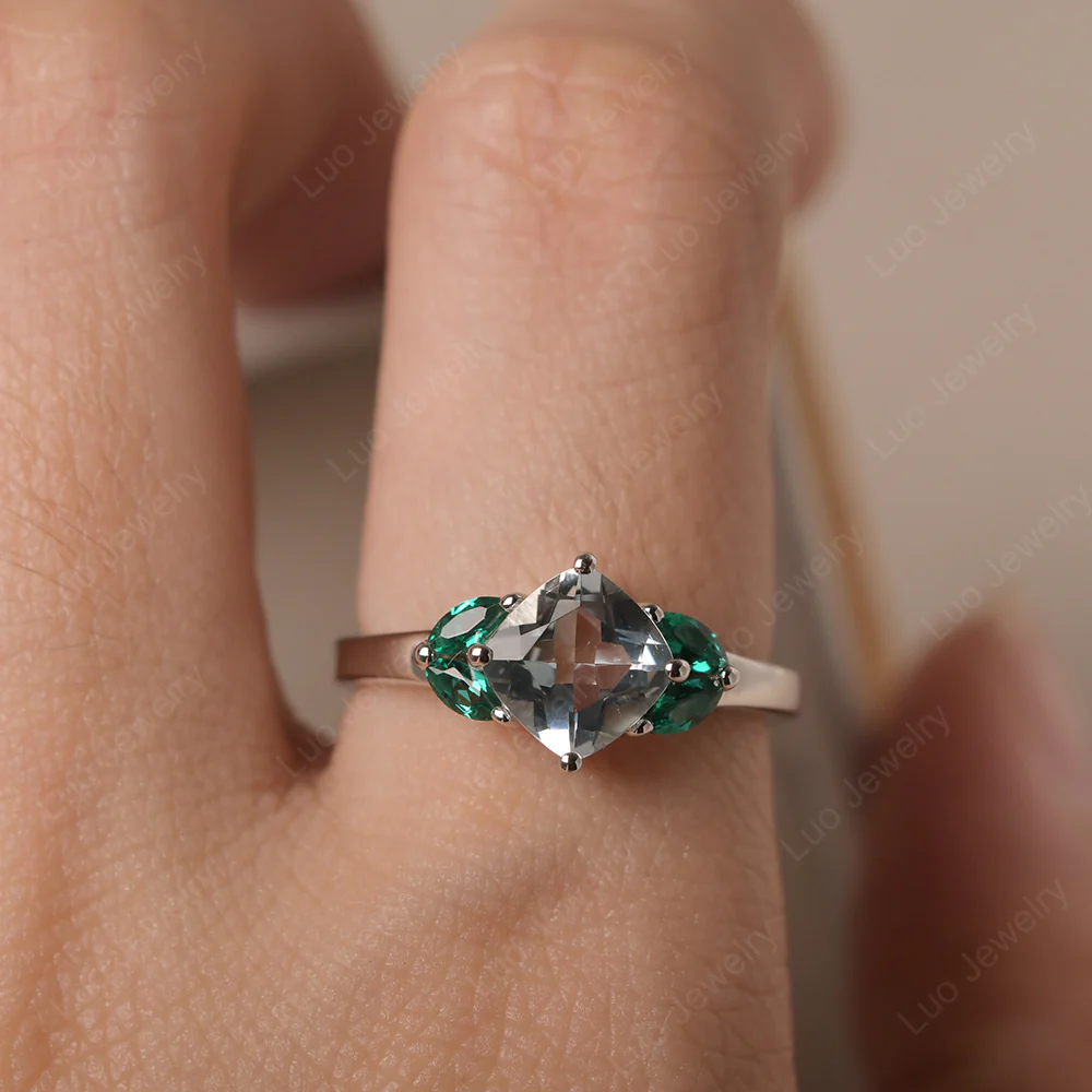 Aquamarine Kite Set Cushion Engagement Ring - Image 5