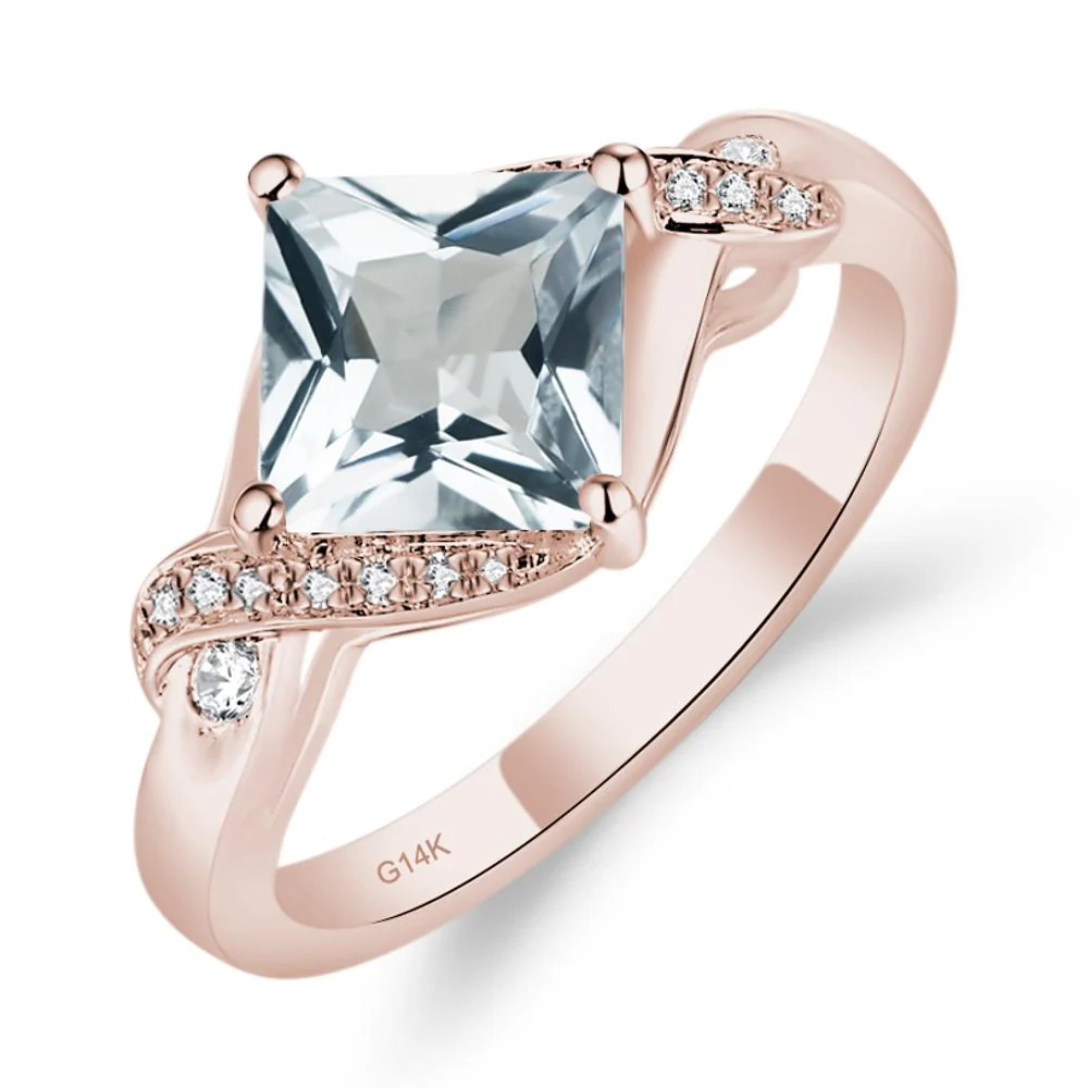 Aquamarine Kite Set Princess Cut Ring